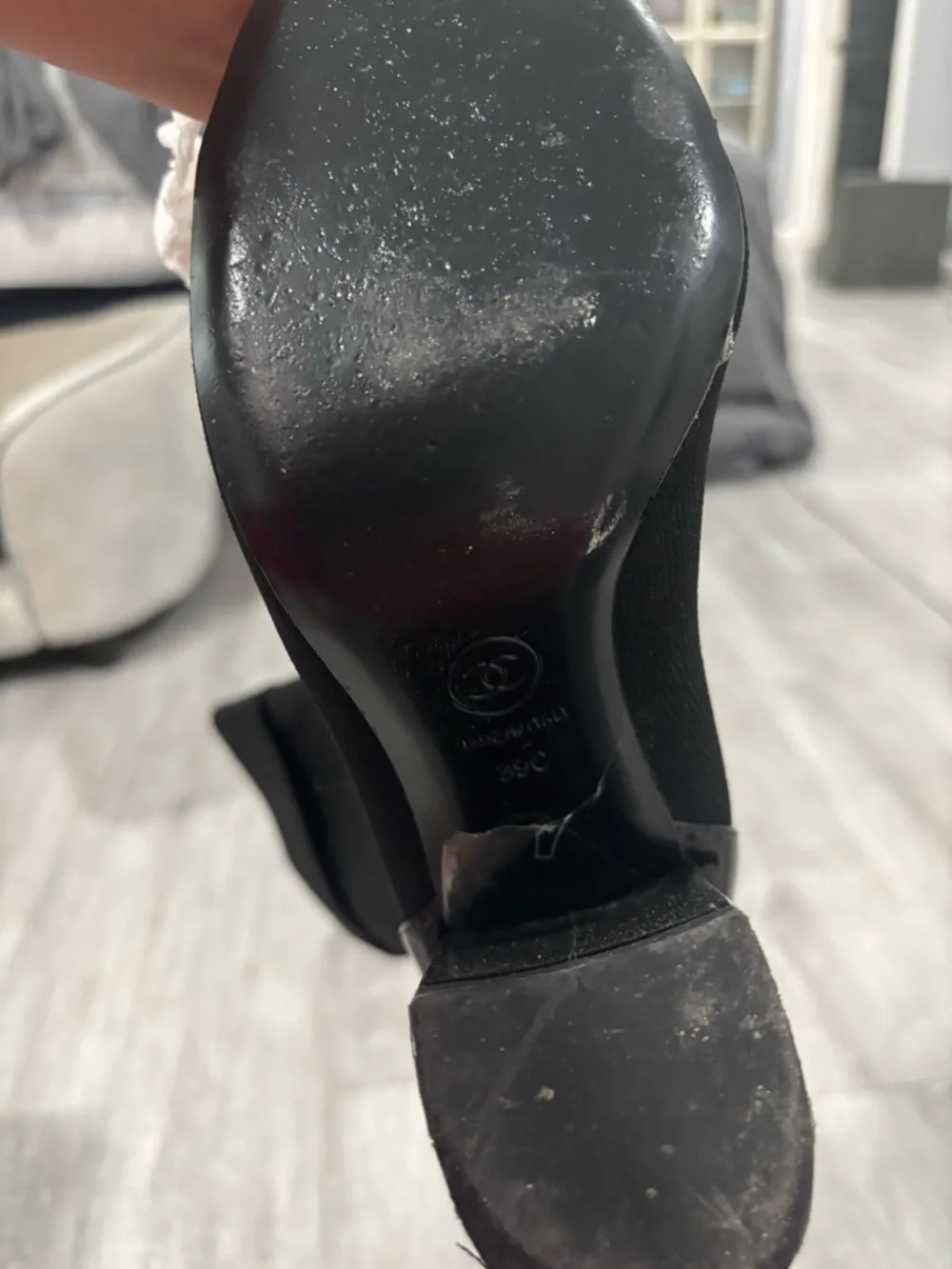 CHANEL Black Stretch Sock Boots with Glossy Patent Cap Toe - Picture 3 of 7